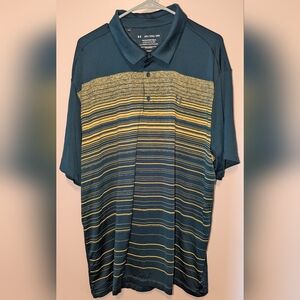 Under Armour Polo Shirt The Playoff Polo Men's 2XL Green Yellow Strips